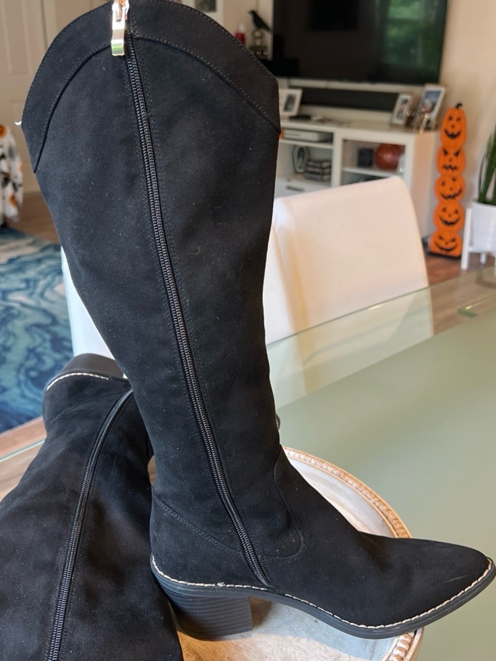 Dream Pairs Black Cowboy Suede Boots with Block Heel - Picture 5 of 7